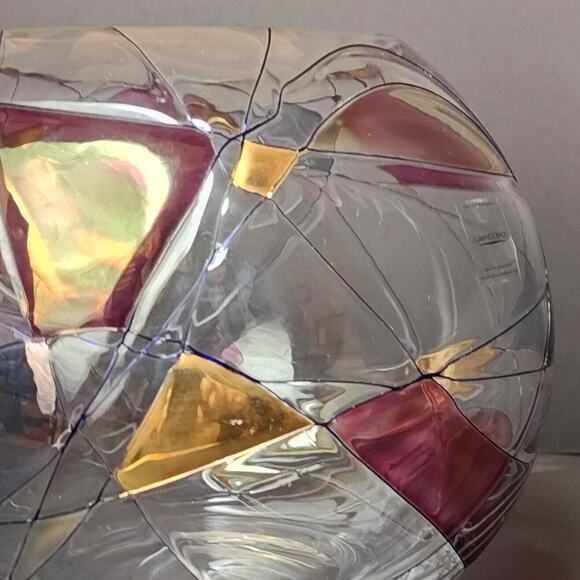 Luminescence Hand Blown Bowl Vase Romania Lead Free Glass Crystal Mosaic Art - Picture 5 of 15